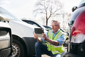 Unfallschäden werden am Unfallort mit einer Smartphone-App fotografiert